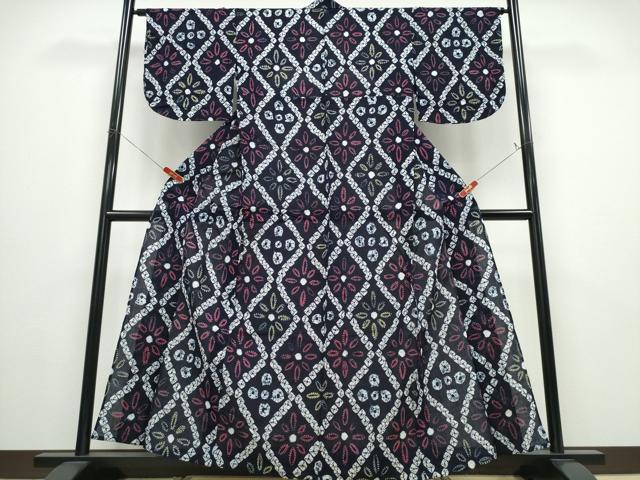 平和屋着物∴夏物 浴衣 有松鳴海絞り 花菱文 綿 逸品 CABD2761ng