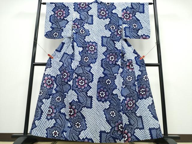 平和屋着物∴夏物 浴衣 有松鳴海絞り 地紙吉祥花文 綿 逸品 未使用 CABD2763ng