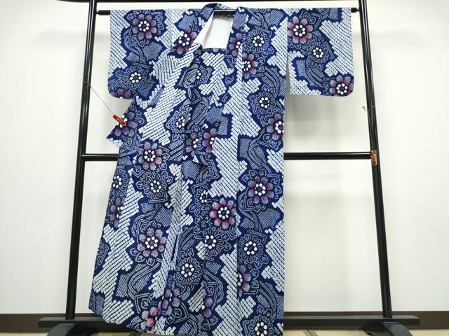 平和屋着物∴夏物 浴衣 有松鳴海絞り 地紙吉祥花文 綿 逸品 未使用 CABD2763ng
