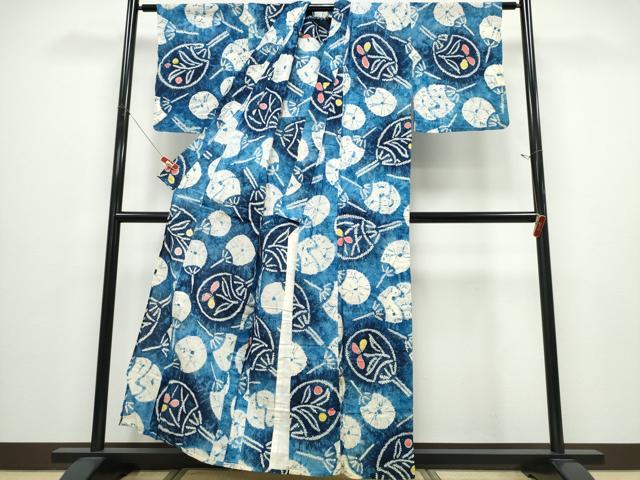 平和屋着物∴夏物 浴衣 有松鳴海絞り 団扇花文 綿 逸品 CABD2795ng
