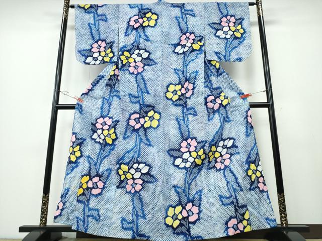 平和屋着物∴夏物 浴衣 有松鳴海絞り 草花文 綿 逸品 未使用 CABD2797ng