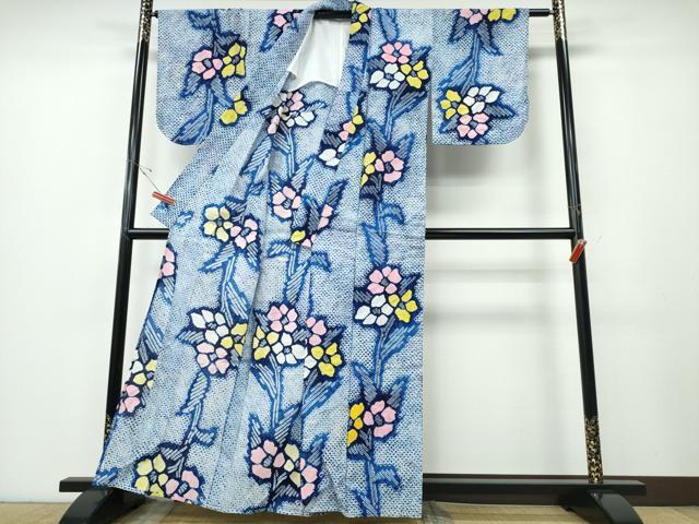平和屋着物∴夏物 浴衣 有松鳴海絞り 草花文 綿 逸品 未使用 CABD2797ng