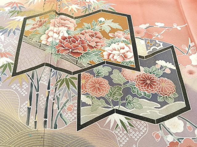 平和屋着物■訪問着 屏風花文 暈し染め 金彩 正絹 逸品 CABD2890xi