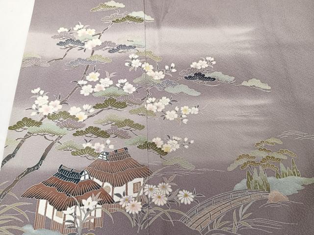 平和屋着物■訪問着 作家物 渡橋風景文 松竹梅 暈し染め 正絹 逸品 CABD3070xi