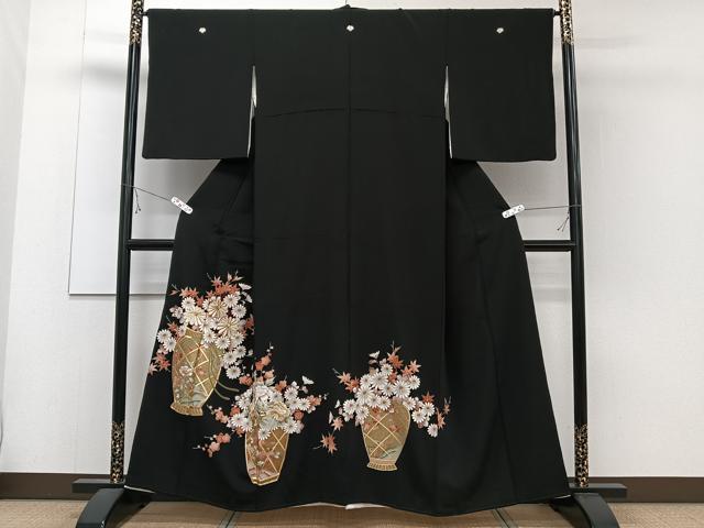 平和屋着物■豪華黒留袖 駒刺繍 飾花文 金彩 正絹 逸品 CABD3071xi