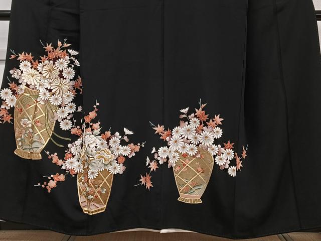 平和屋着物■豪華黒留袖 駒刺繍 飾花文 金彩 正絹 逸品 CABD3071xi