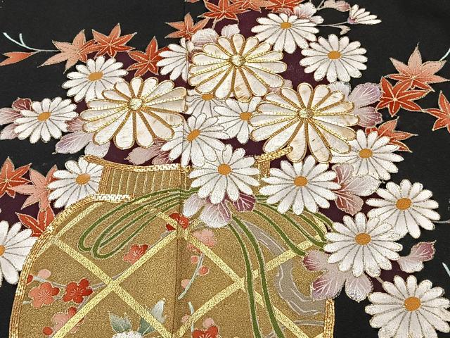 平和屋着物■豪華黒留袖 駒刺繍 飾花文 金彩 正絹 逸品 CABD3071xi