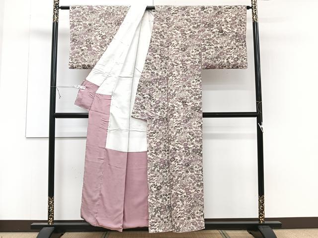 平和屋着物■上質な小紋 型染め 草花文 正絹 逸品 CABD3086xi