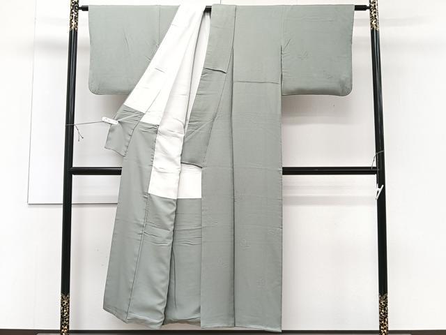 平和屋着物■無地絵訪問着 舞蝶地紋 灰青色 正絹 逸品 CABD3087xi