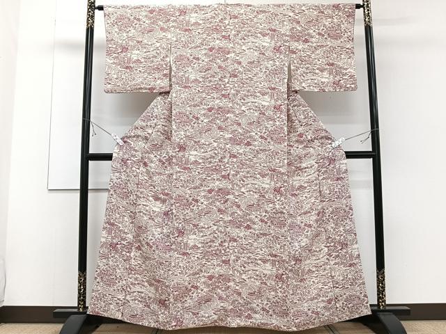 平和屋着物■上質な小紋 流水風景文 鬼しぼ縮緬 正絹 逸品 CABD3104xi