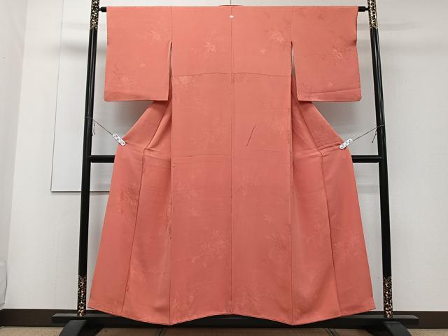 平和屋着物■上質な色無地 絵霞花地紋 鉛丹色 正絹 逸品 CABD3116xi