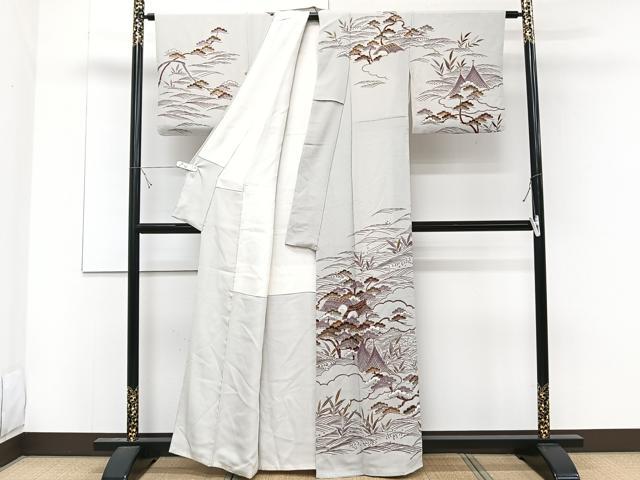 平和屋着物■訪問着 雲重ね枝松風景文 金彩 正絹 逸品 CABD3171xi