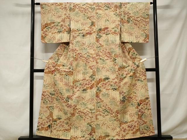 平和屋着物■上質な小紋 型染め 雲取り藤花房花文 暈し染め 正絹 逸品 CABD3231ev