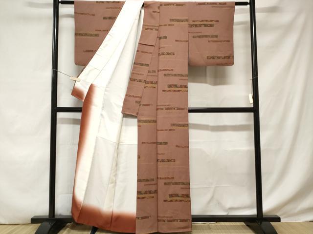平和屋着物■上質な小紋 横段花唐草文 金彩 鬼しぼ縮緬 正絹 逸品 CABD3247ev
