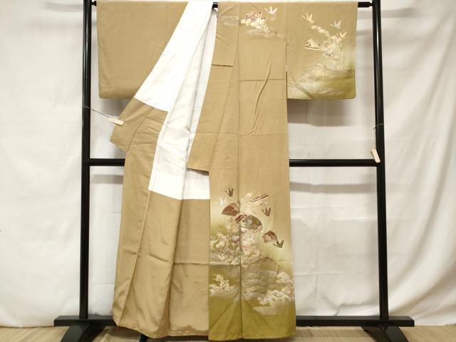 平和屋着物■訪問着 扇面飛鶴草花文 暈し染め 金彩 正絹 逸品 CABD3300ev