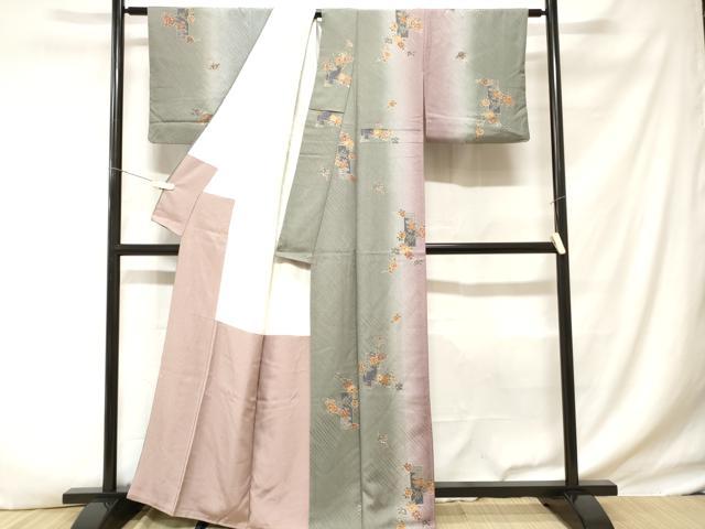 平和屋着物■上質な小紋 短冊枝花文 暈し染め 金彩 正絹 逸品 CABD3324ev