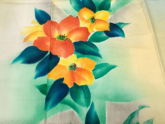 平和屋着物■訪問着 草花文 暈し染め 正絹 逸品 CABD3358ev