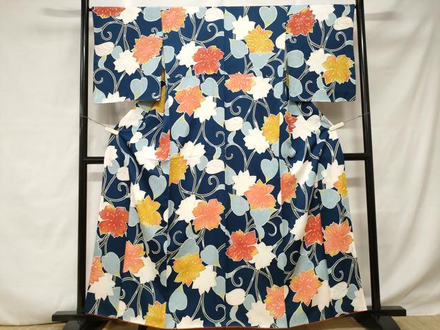 平和屋着物■上質な小紋 地紋起こし 花唐草文 暈し染め 正絹 逸品 CABD3400ev