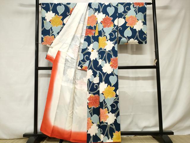 平和屋着物■上質な小紋 地紋起こし 花唐草文 暈し染め 正絹 逸品 CABD3400ev