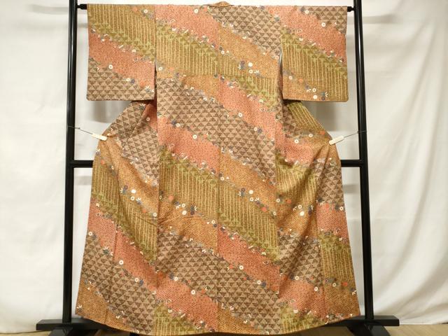 平和屋着物■上質な紬 吉祥花蝶文 金彩 正絹 逸品 CABD3508ev
