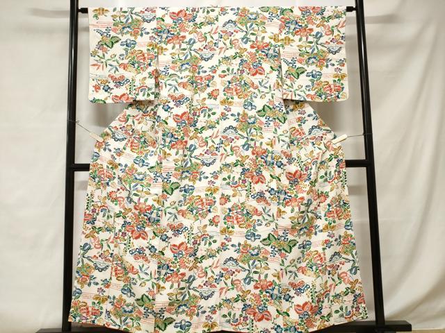 平和屋着物■上質な小紋 型染め 枝花文 正絹 逸品 CABD3553ev