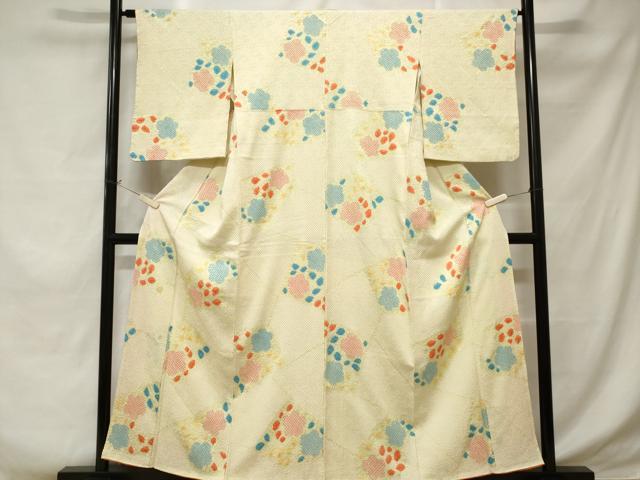 平和屋着物■上質な小紋 駒刺繍 切嵌花文 正絹 逸品 CABD3564ev
