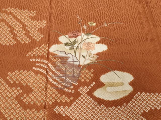平和屋着物■訪問着 刺繍 絞り 雪輪草花文 正絹 逸品 CABD3626ev