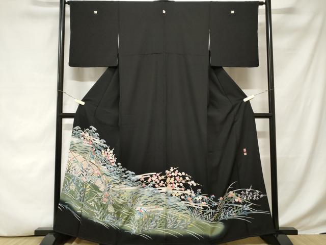 平和屋着物■豪華黒留袖 友禅 作家物 花籠文 暈し染め 正絹 逸品 CABD3657ev