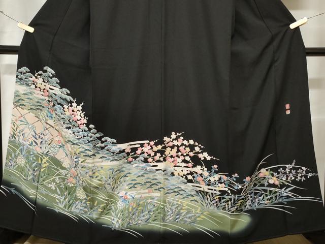 平和屋着物■豪華黒留袖 友禅 作家物 花籠文 暈し染め 正絹 逸品 CABD3657ev
