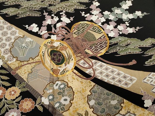平和屋着物■豪華黒留袖 駒刺繍 鼓雪輪草花文 金彩 正絹 逸品 CABD3659ev