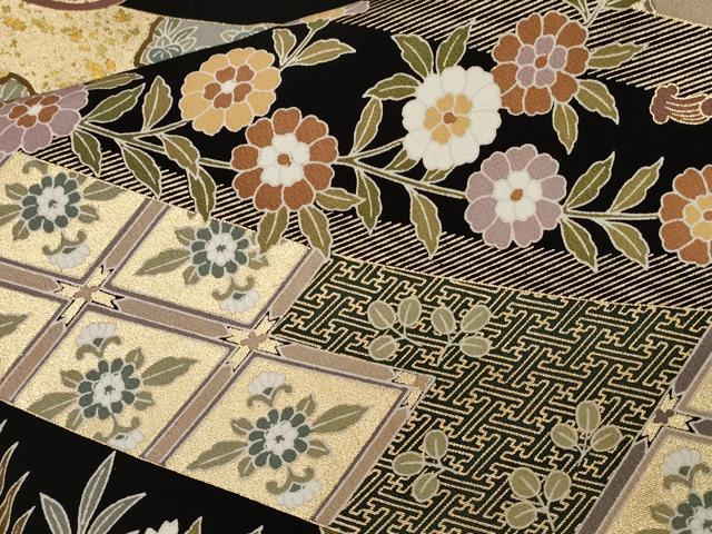 平和屋着物■豪華黒留袖 駒刺繍 鼓雪輪草花文 金彩 正絹 逸品 CABD3659ev