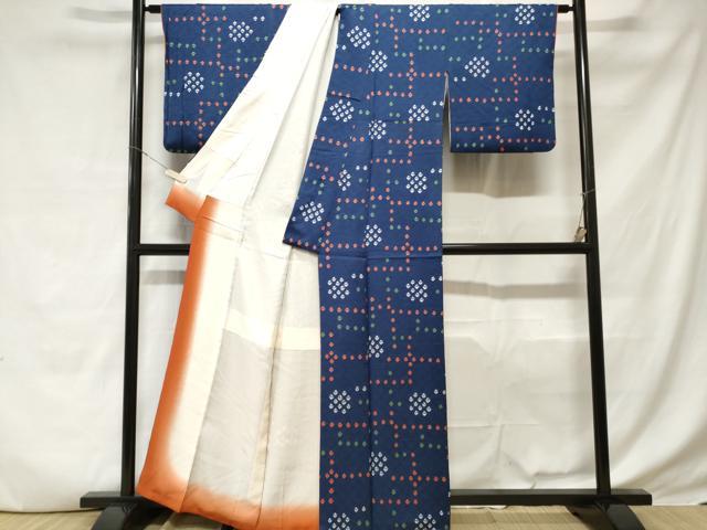 平和屋着物■上質な小紋 絞り 幾何学文様 正絹 逸品 CABD3689ev