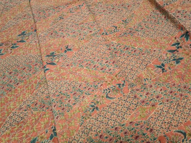 平和屋着物■上質な紬 切嵌更紗花文 正絹 逸品 CABD3761ev