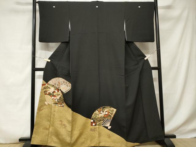 平和屋着物■豪華黒留袖 作家物 駒刺繍 飛鶴扇面松竹梅 金彩 正絹 逸品 CABD3863ev