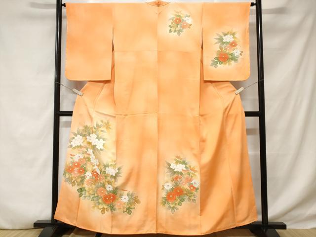 平和屋着物■訪問着 刺繍 草花文 菊 暈し染め 金彩 正絹 逸品 CABD3896ev