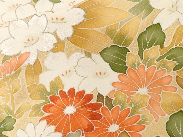 平和屋着物■訪問着 刺繍 草花文 菊 暈し染め 金彩 正絹 逸品 CABD3896ev