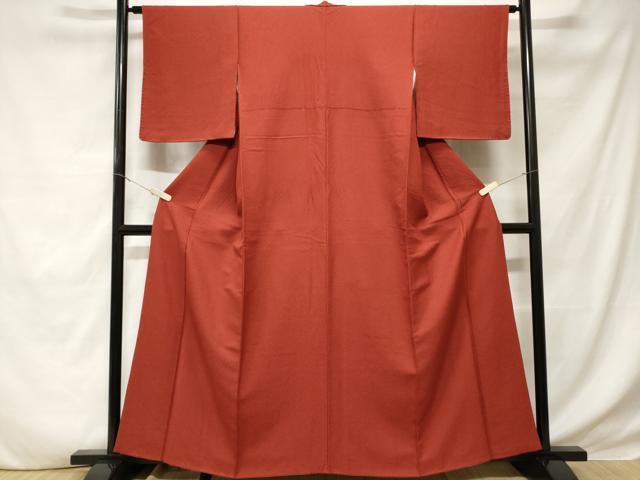 平和屋着物■上質な色無地 霞地紋 茜色 正絹 逸品 CABD3926ev