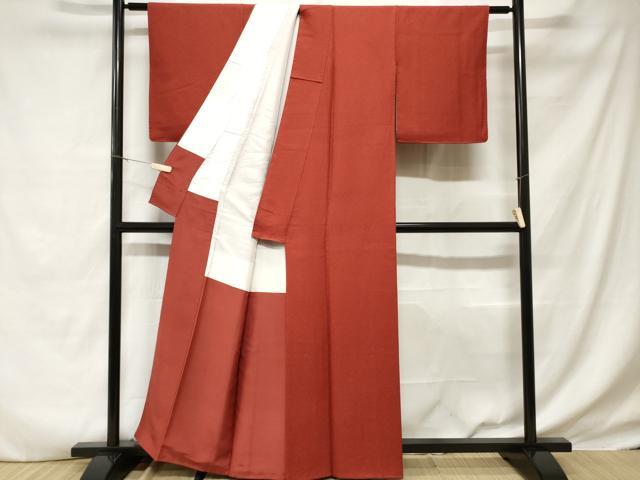 平和屋着物■上質な色無地 霞地紋 茜色 正絹 逸品 CABD3926ev