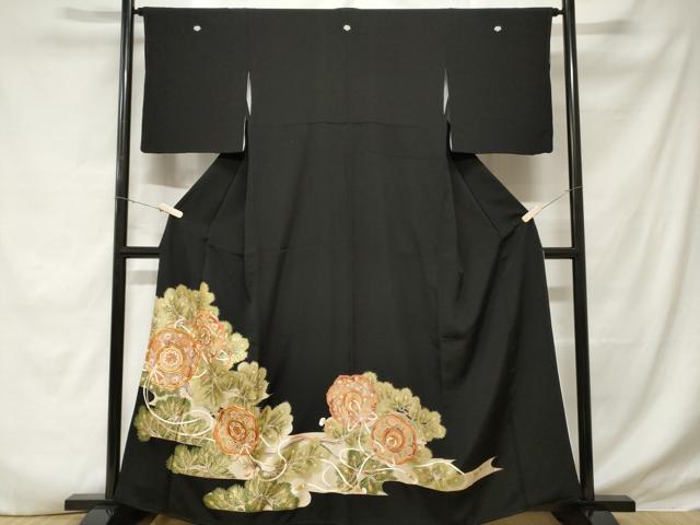 平和屋着物■豪華黒留袖 駒刺繍 鏡裏鳳凰松葉花文 金彩 正絹 逸品 CABD3933ev