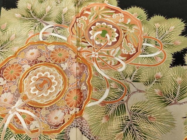 平和屋着物■豪華黒留袖 駒刺繍 鏡裏鳳凰松葉花文 金彩 正絹 逸品 CABD3933ev