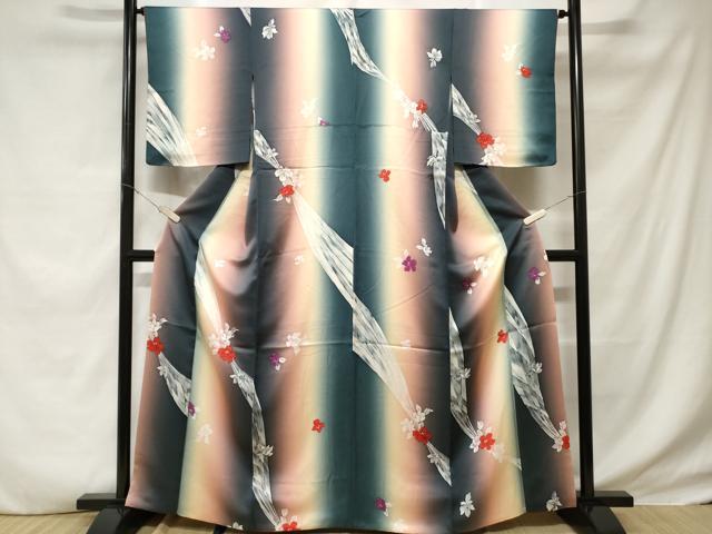 平和屋着物■上質な小紋 手描き 舞花文 暈し染め 正絹 逸品 CABD3935ev