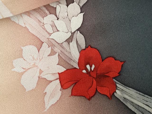平和屋着物■上質な小紋 手描き 舞花文 暈し染め 正絹 逸品 CABD3935ev