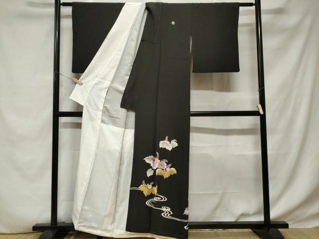 平和屋着物■豪華黒留袖 刺繍 流水桐文 金銀糸 正絹 逸品 CABD3939ev
