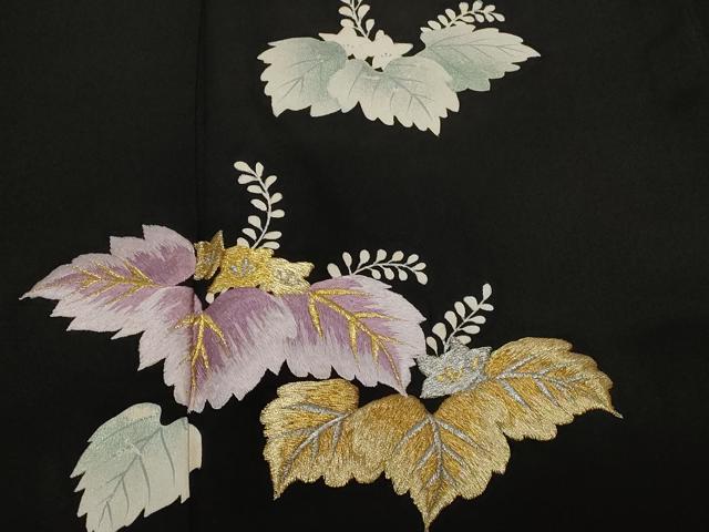 平和屋着物■豪華黒留袖 刺繍 流水桐文 金銀糸 正絹 逸品 CABD3939ev