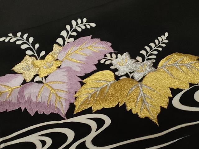 平和屋着物■豪華黒留袖 刺繍 流水桐文 金銀糸 正絹 逸品 CABD3939ev