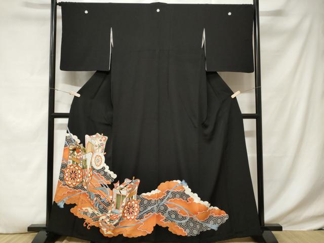 平和屋着物■豪華黒留袖 駒刺繍 鳳凰御所車亀甲花文 金彩 正絹 逸品 CABD3949ev