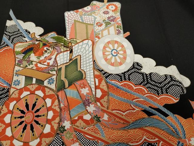 平和屋着物■豪華黒留袖 駒刺繍 鳳凰御所車亀甲花文 金彩 正絹 逸品 CABD3949ev