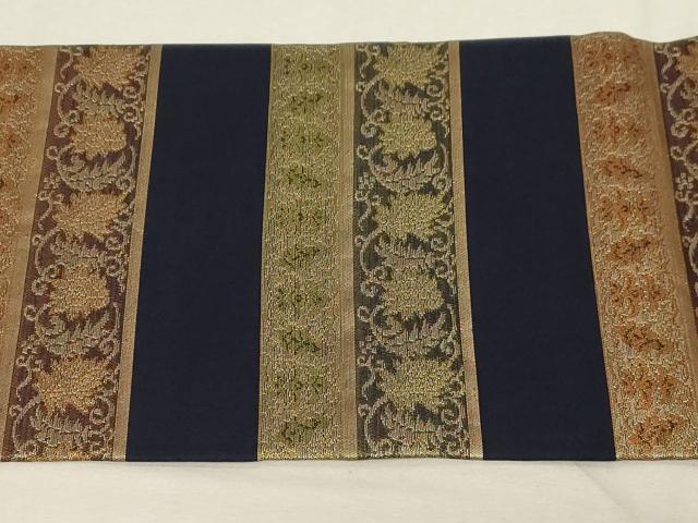平和屋着物●九寸名古屋帯 横段草花文 金糸 正絹 逸品 CABD4031dy