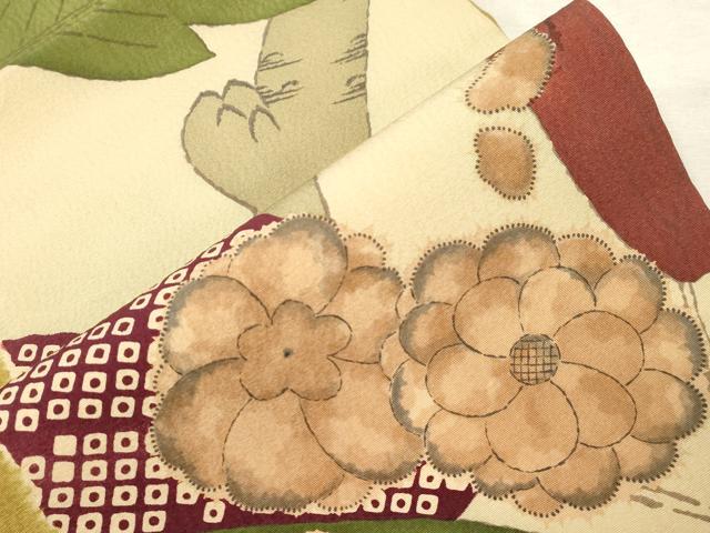 平和屋着物●摺型友禅 京都 多ち花 九寸開き名古屋帯 枝花文 工芸染織小いけ扱い 正絹 逸品 CABD4033dy