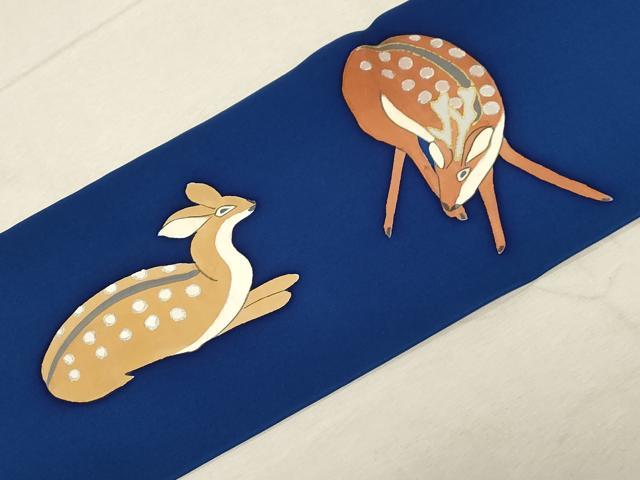 平和屋着物●塩瀬 九寸名古屋帯 鹿 金彩 正絹 逸品 CABD4036dy